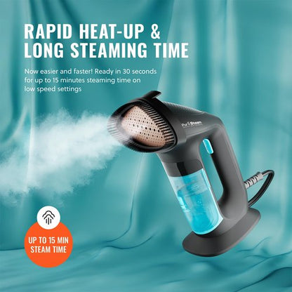 PurSteam SteamPulse Pro Handheld Steamer for Clothes, Portable Handheld Fabric and Garment Travel Steamer Iron Press Wrinkle Remover with Fabric Brush