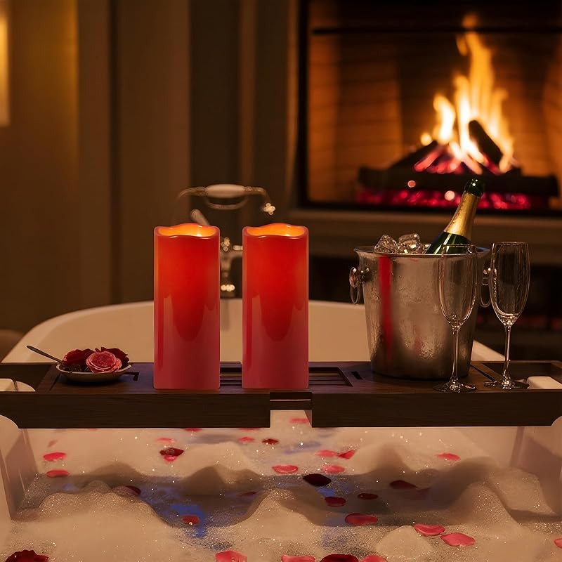 Red Burgundy Outdoor Flameless Candles with Remote, 4x10, Set of 2 (IPX5 Waterproof)
