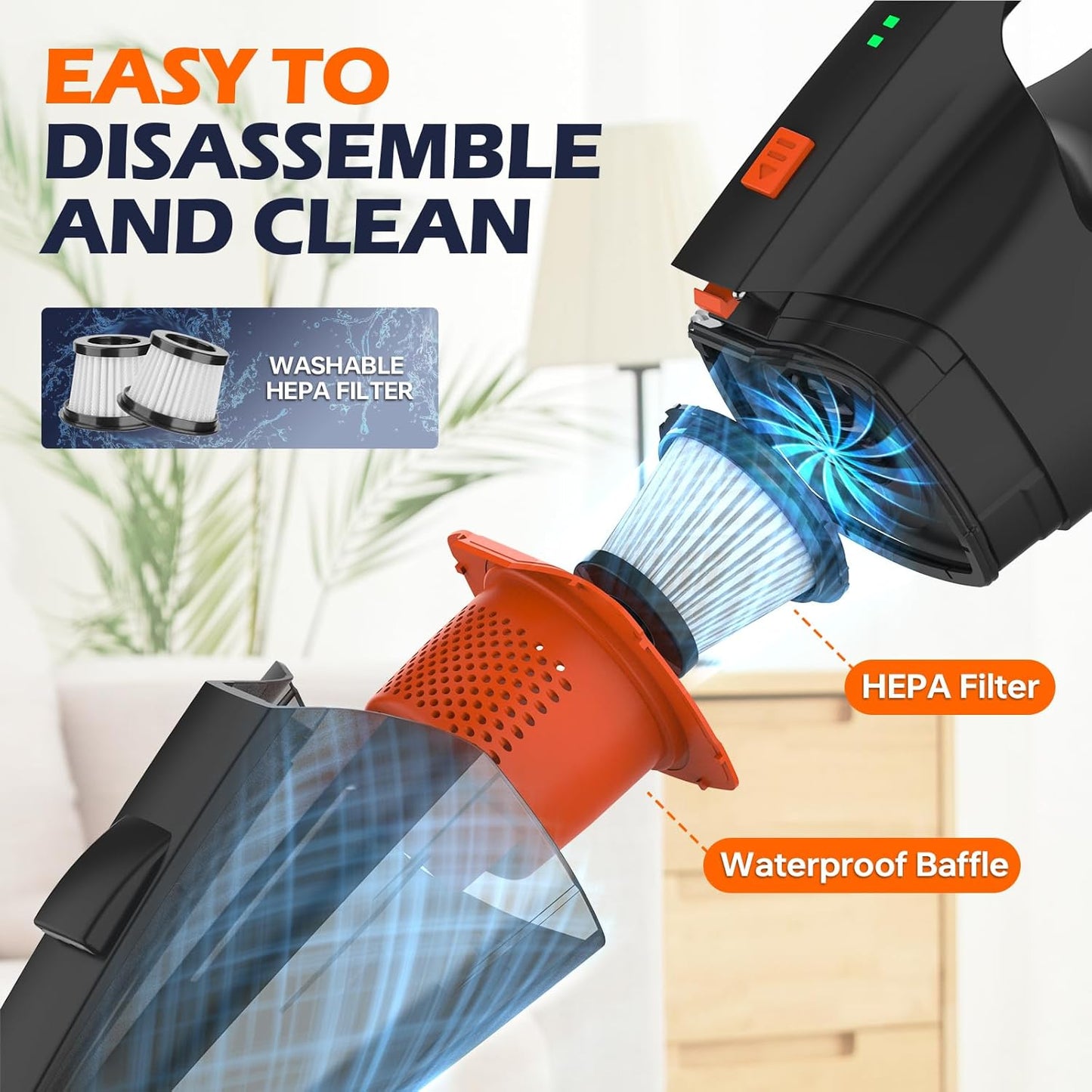 Skiennix Pet Hair Vacuum - Cordless Handheld with 10000Pa Suction & LED Light | Lightweight & Rechargeable