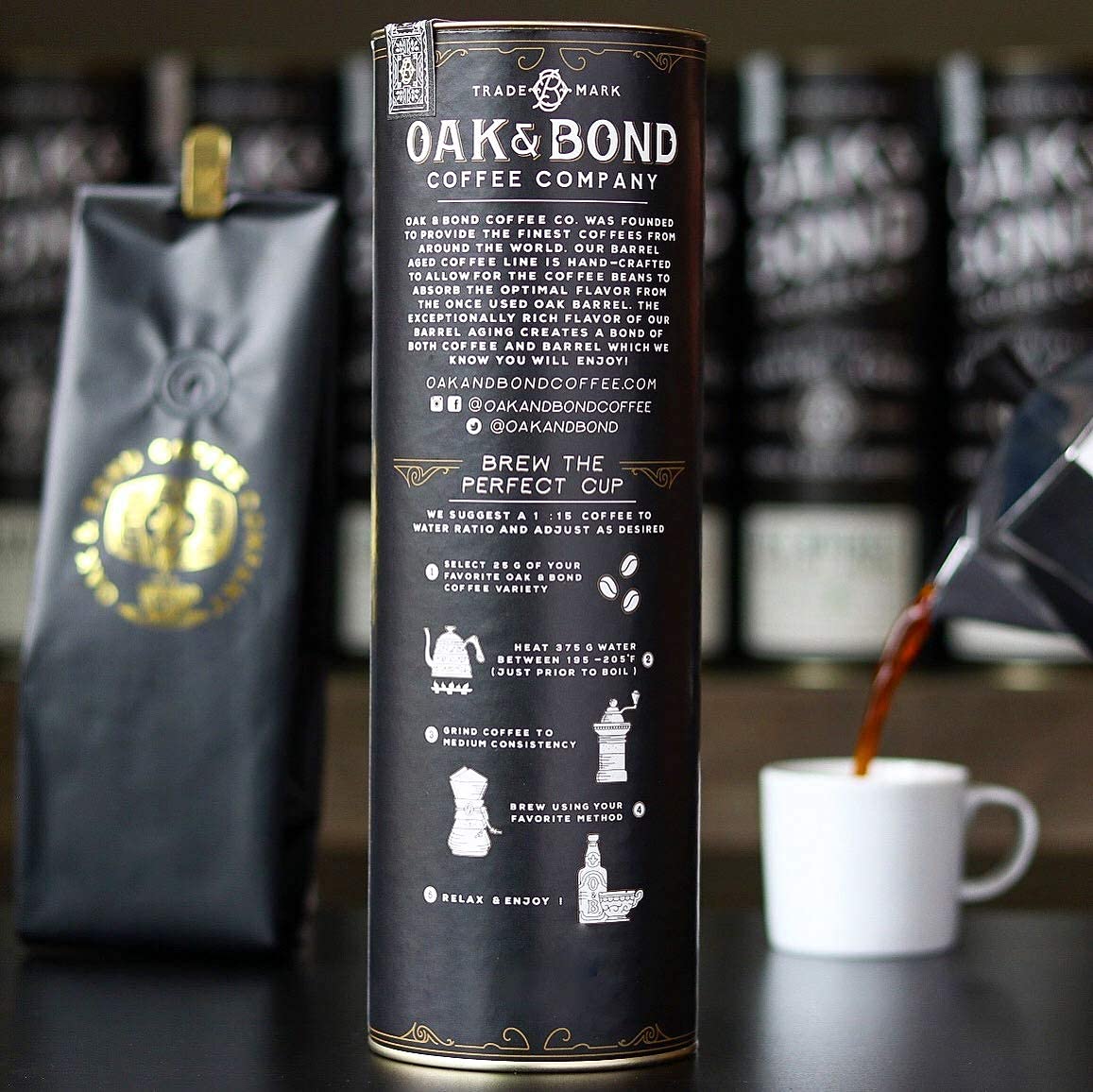 Scotch Whisky Barrel Aged Coffee, Colombia Single Origin Washed Whole Coffee Bean, Medium Roast w/Flavor Notes of Milk Chocolate, Raspberry, Honey, Silky Scotch by Oak & Bond Coffee Co. – 10oz.