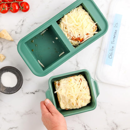 Souper Cubes Stoneware Baking Dishes - Premium Mini Ceramic with Silicone Covers, Set of 2 | 5" x 5" - Kale