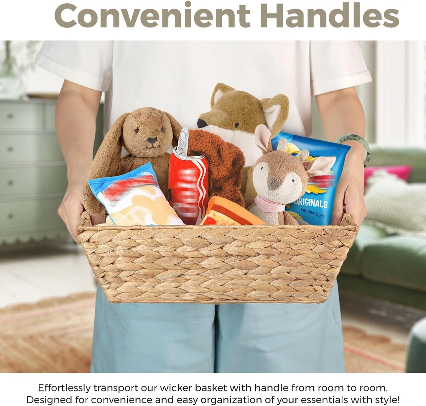 Water Hyacinth Snack Baskets by [Brand Name] - Set of 3 Wicker Organizers with Handles | Perfect for Office Use