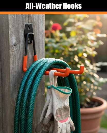 WMK Heavy Duty Garage Hooks - 7.3'' Wall Mount Storage Solution for Tools, Bikes & Ladders | 6 Pack (Orange)