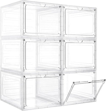 LXLXXL Storage Bins - 6 Pack Clear Plastic Containers with Magnetic Door | 19 Qt Stackable for Home & Office