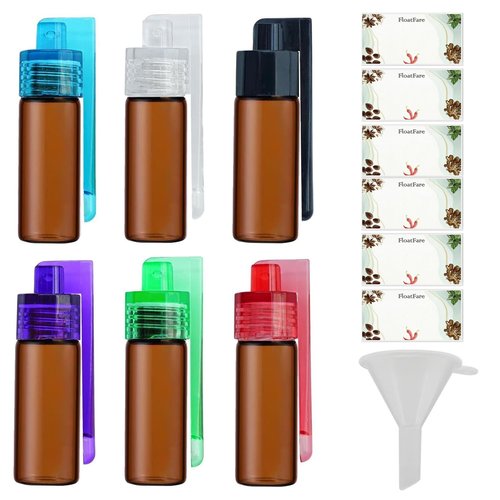 6-Pack Mini Brown Glass Salt & Pepper Shakers with Built-In Spoon, funnel and Sticker, 5ml Leak-Proof Travel Spice Dispensers for Outdoor & Camping