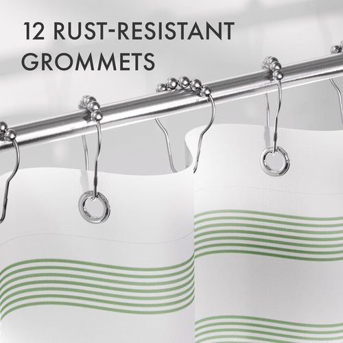 AmazerBath Shower Curtain, Washable Cloth Sage Green with 12 Shower Curtain Hooks, Fabric Green and White Striped Set, Farmhouse Bathroom Shower Curtain, 72x72 Inches