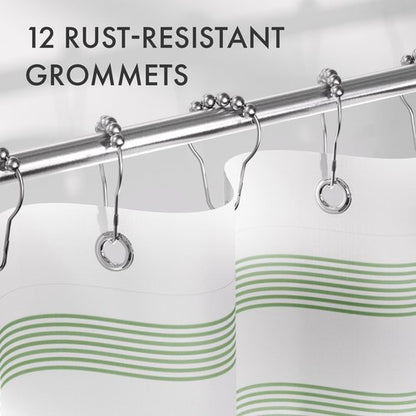 AmazerBath Shower Curtain, Washable Cloth Sage Green with 12 Shower Curtain Hooks, Fabric Green and White Striped Set, Farmhouse Bathroom Shower Curtain, 72x72 Inches