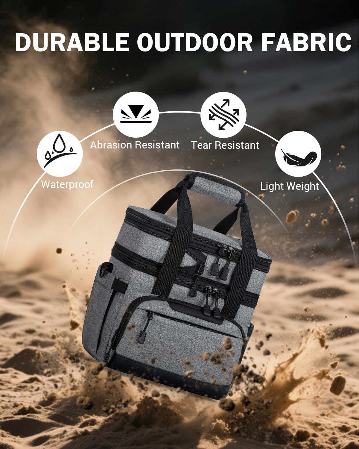 Skiennix Insulated Lunch Box - Dual-Compartment Cooler Bag for Adults | Expandable & Leakproof, Grey 24-Can (14L)