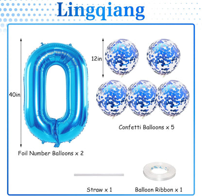 Skiennix 40-Inch Number 30 Foil Balloons - Large Blue 30th Birthday Helium Balloons with Confetti