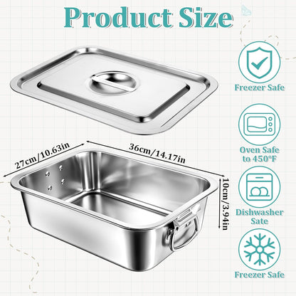 Skiennix 4 Inch Extra Deep Lasagna Pan - Stainless Steel Baking Dish with Lid & Handles | 14x10.6 Inch