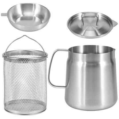 Rose and Teddy Stainless Steel Fryer, 53/70oz Large Capacity 2 in 1 Oil Strainer Pot, 304 Stainless Steel Fryer and Oil Filter with Strainer for Kitchen Storing Cooking (2L/70oz)