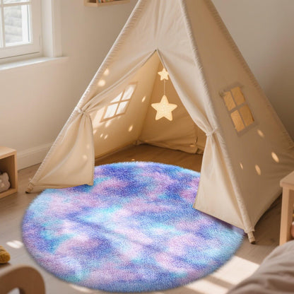 OLANLY Purple Rainbow Round Rugs for Bedroom - Machine Washable, 4x4 Feet Circle Area Rugs for Living Room, Soft and Fluffy Shaggy Carpet for Girls and Boys, Nursery Rooms, Dorms, Home Decor Aesthetic