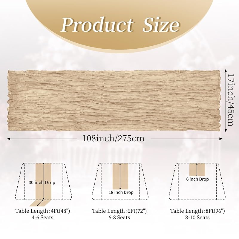 Beige 10 Pack Cheesecloth Table Runner 17 x 108 in - Boho Gauze Decor for Wedding & Party (Variation: Beige+table runner+10 Pack)