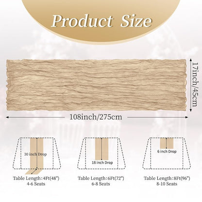 Beige 10 Pack Cheesecloth Table Runner 17 x 108 in - Boho Gauze Decor for Wedding & Party (Variation: Beige+table runner+10 Pack)