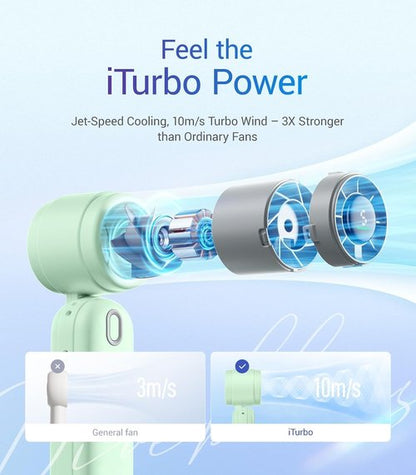 Diveblues Handheld Fan - 3-in-1 Portable Turbo Fan with LED Display | 12H Max Cooling, 4000mAh Battery