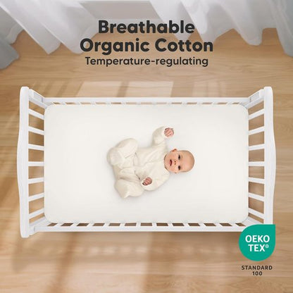 KeaBabies 2-Pack Organic Crib Sheets for Boys, Girls - 52x28 Fitted Crib Mattress Sheet Neutral, Breathable Jersey Cotton Cover for Baby Bed, Toddler Mattress, Soft & Cute Prints (Elly)