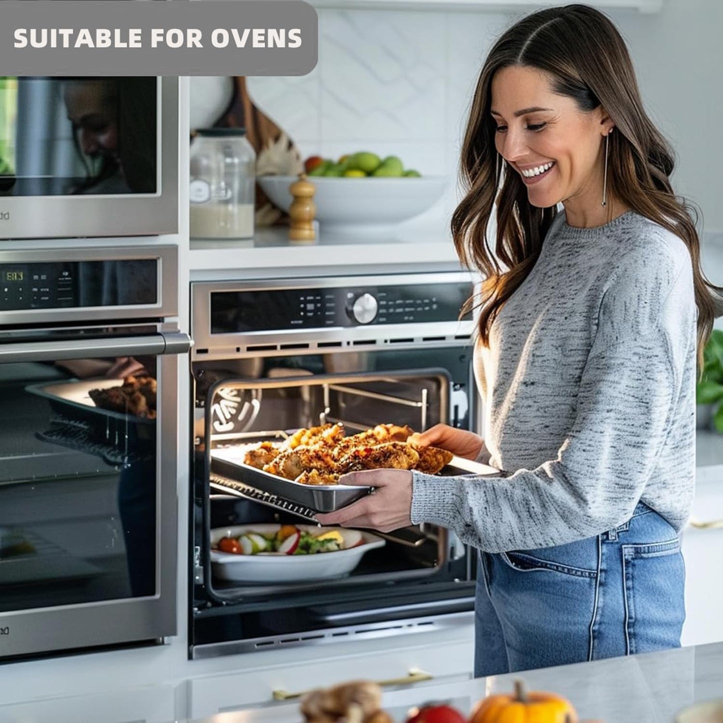 Stainless Steel Deep Baking Pan Set by [Brand Name] | 12" & 16" Uncoated Non-Toxic Bakeware – Heavy Duty Roasting Pans for Lasagna, Brownies, Bread & Cakes – Dishwasher Safe
