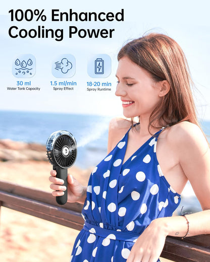 Sweetfull Portable Misting Fan - 180° Foldable Handheld Fan with Mist Spray & 3 Speeds | USB Rechargeable for Travel & Outdoor Use