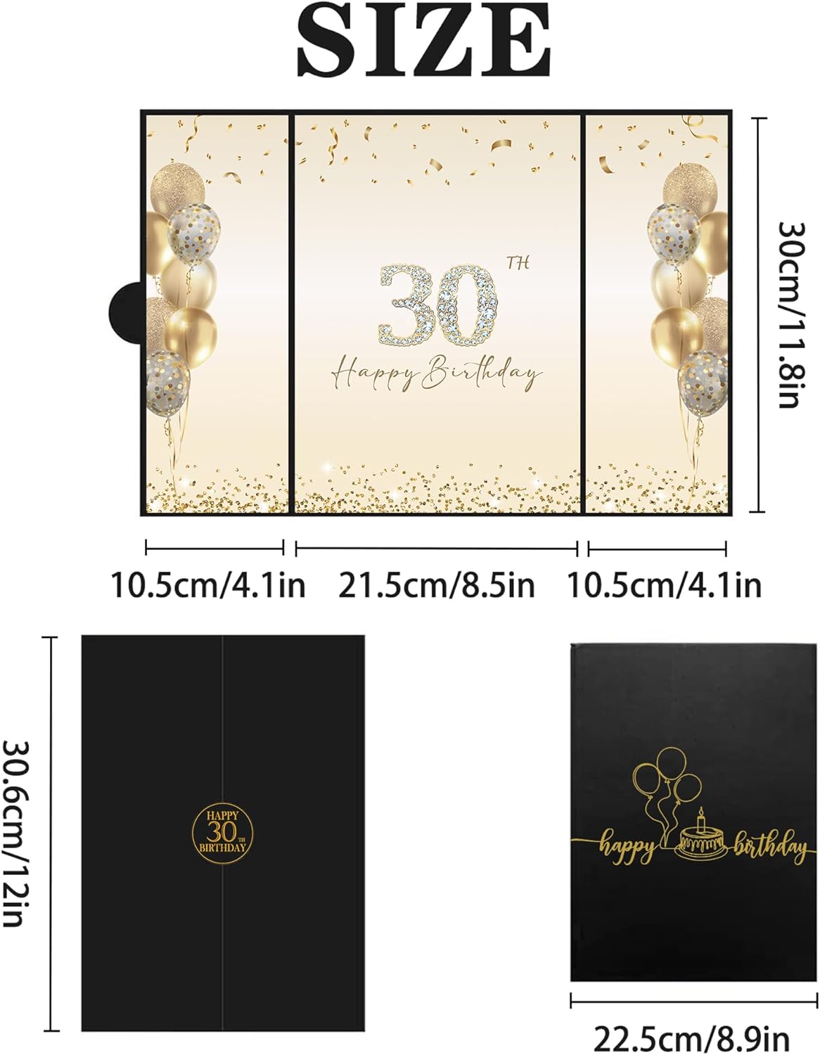 DARUNAXY 30th Birthday Party Decorations - Alternative Signature Guest Book for Men & Women | Black & Gold Design