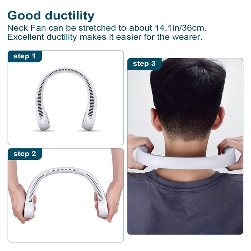 CIVPOWER Neck Fan: Portable Personal Neck Cooling Rechargeable Bladeless Fan - Hands Free 3 Speed 4000 mAh Battery USB Operated Wearable Headphone Design - Gift for Men Women Outdoor (White)