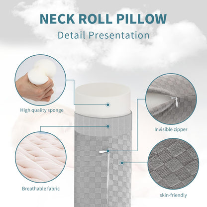 wuwumiline Cervical Neck Roll Foam Pillow, Round Neck Support Pillow for Neck Pain Relief Sleeping, Bolster Pillow for Bed, Ergonomic Pillow for Head, Neck, Back, Legs, and Yoga (Light Grey)