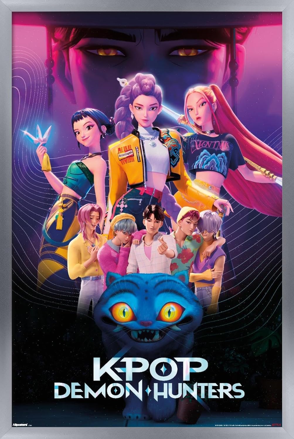 Netflix KPop Demon Hunters Wall Poster - Silver Framed, 22.4”L x 14.7”W - Perfect for Fans