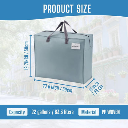 VENO Heavy Duty Moving Bags - 22 Gallon Storage Totes for Camping, Clothes & Bedding | 4 Pack Light Blue