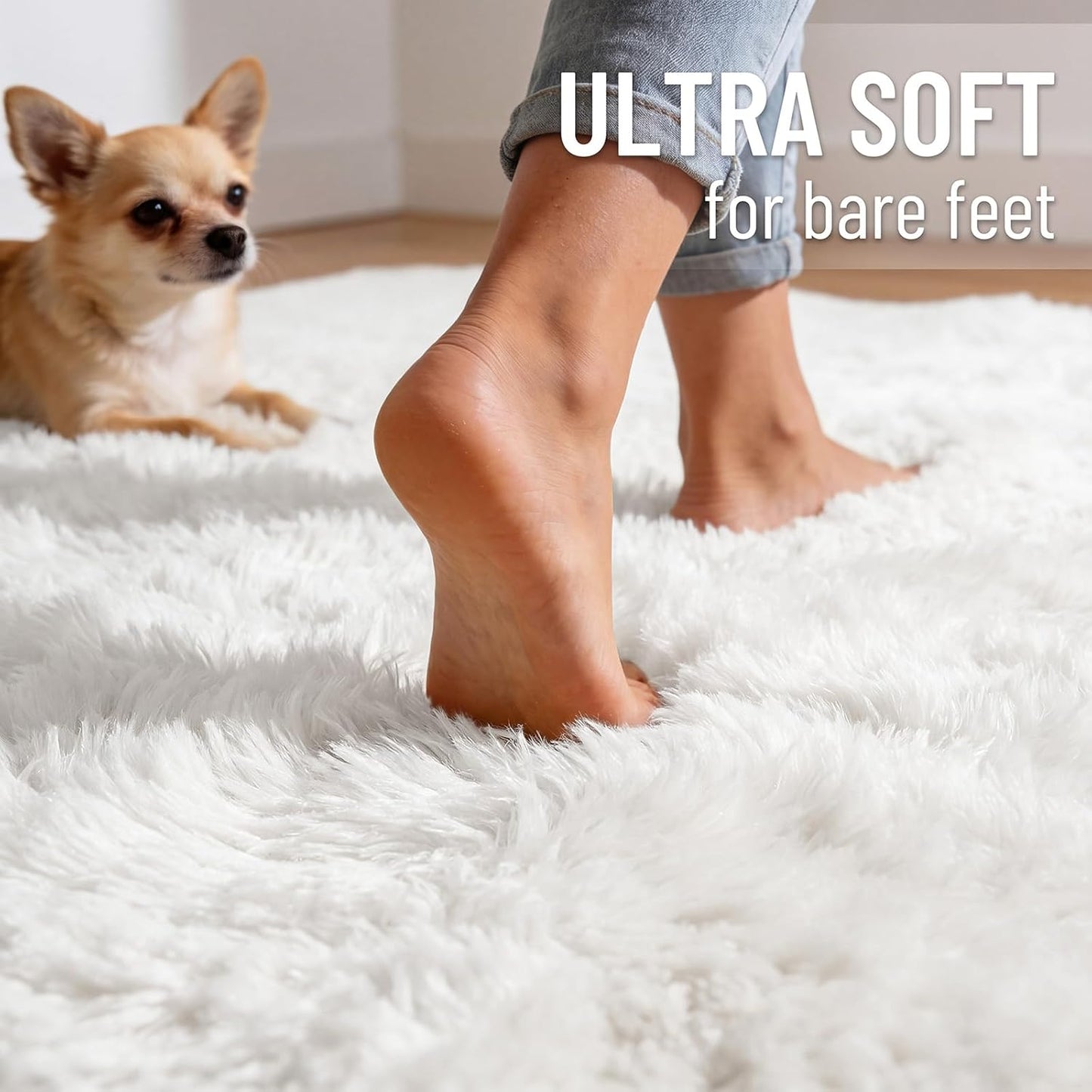 OLANLY Large Area Rug - Soft Fluffy Shaggy Indoor Carpet for Living Room & Bedroom | 9x12, White