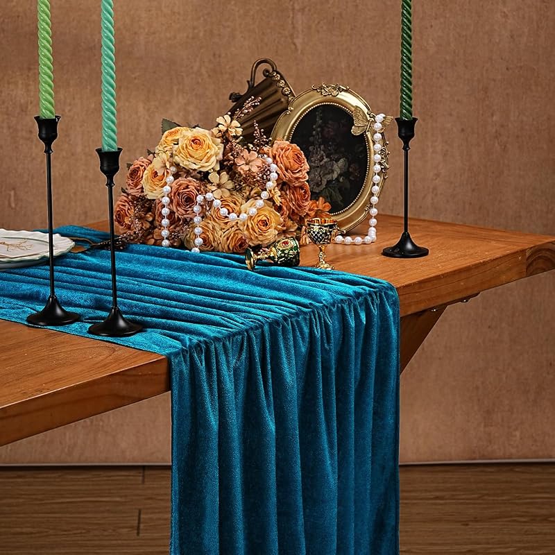 Peacock Blue Velvet Table Runner 20x120 Inches - 2-Pack, Luxury Wedding Decor (Variation: Peacock Blue+20"x120"-2pcs)