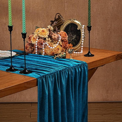 Peacock Blue Velvet Table Runner 20x120 Inches - 2-Pack, Luxury Wedding Decor (Variation: Peacock Blue+20"x120"-2pcs)
