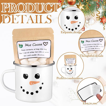 6-Piece Christmas Hot Cocoa Gift Set with Snowman Enamel Mugs, Kraft Pouches & Labels
