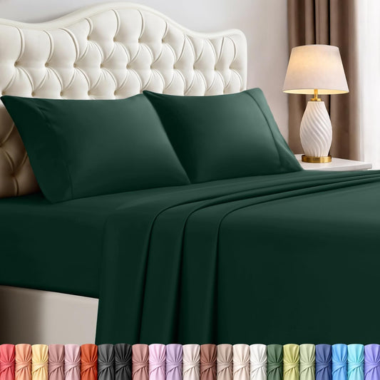 Utopia Bedding Queen Size Sheet Set - Soft, Breathable Microfiber, 4-Piece in Emerald Green | Oeko-Tex Certified