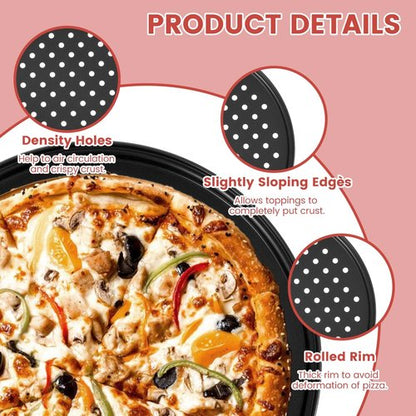 4 Pack 12 Inch Round Pizza Pan with Holes, Pizza Tray for Oven Carbon Steel Non-Stick Platter Bakeware, Baking Pans, for Home Restaurant Kitchen Baking(Black)