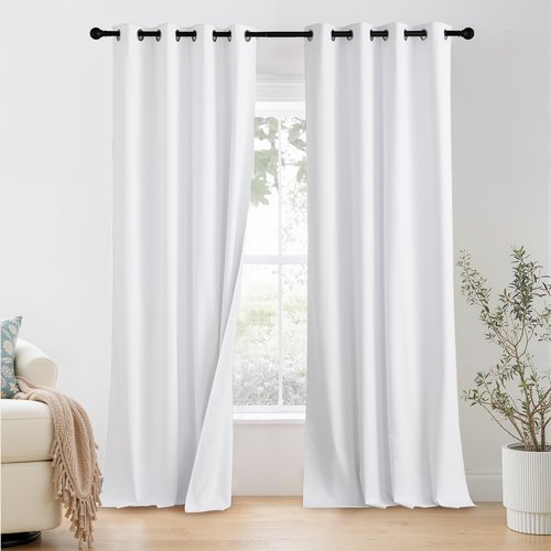 NICETOWN 100% Blackout Window Curtain Panels 90 inch Length for Living Room, Set of 2, Snow White, 55 inches Wide, Thermal Insulated Extra Long Drapes for Patio Sliding Door