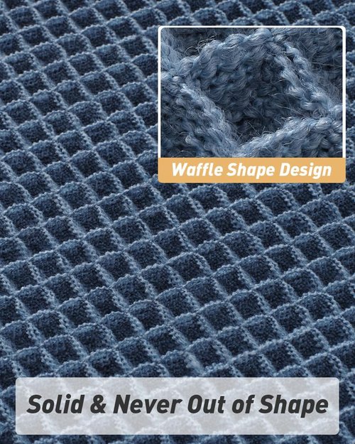 AMOAMI Upgraded Waffle Bath Mat, Super Absorbent Non Slip Bath Mats for Bathroom Floor, Machine Washable Bathroom Rugs with Tassels, Rubber Backed Bathroom Mats, Ultra Soft, 17" x 24", Blue