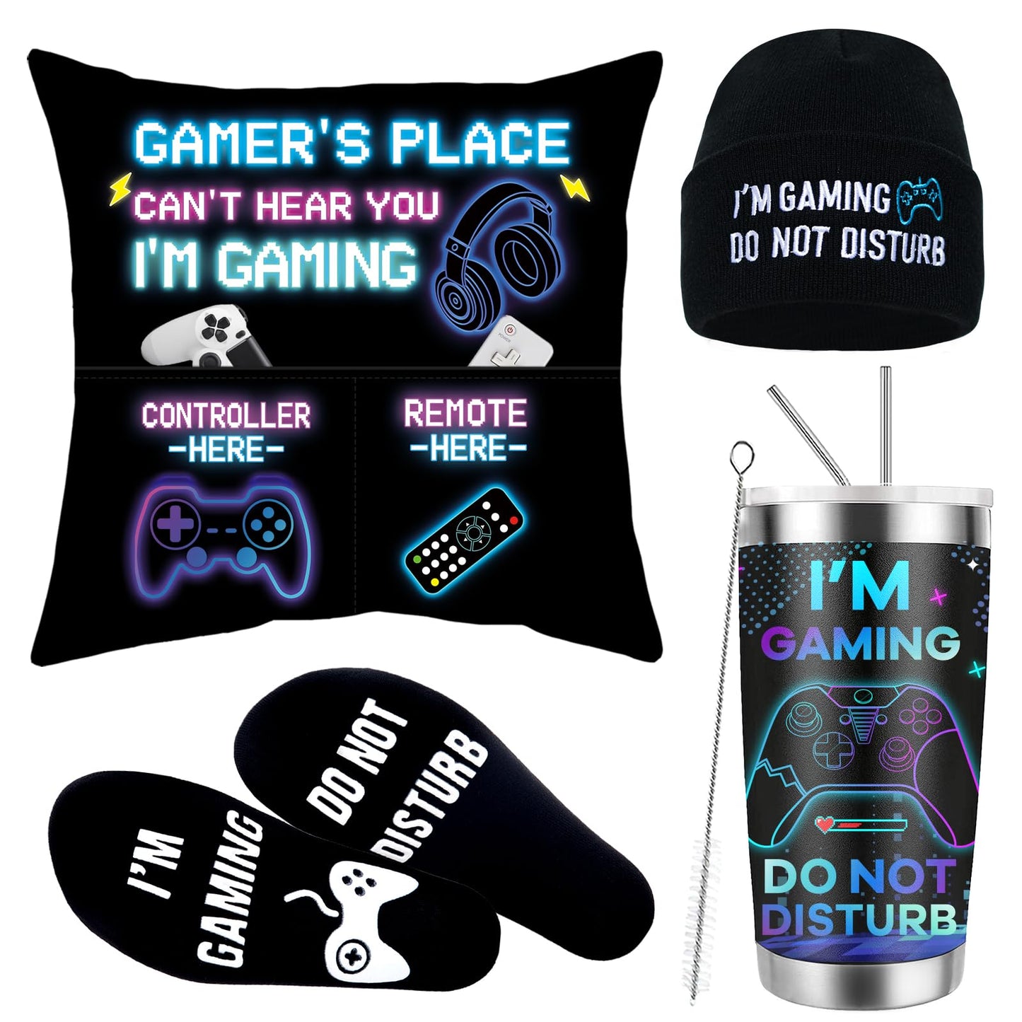 Golden Associate Gamer Gifts, Tumbler Mug Socks Beanie Hat Pillow Cover Set, Valentines Day Gifts for Teen Boys Teenagers Boyfriend Dad Husband