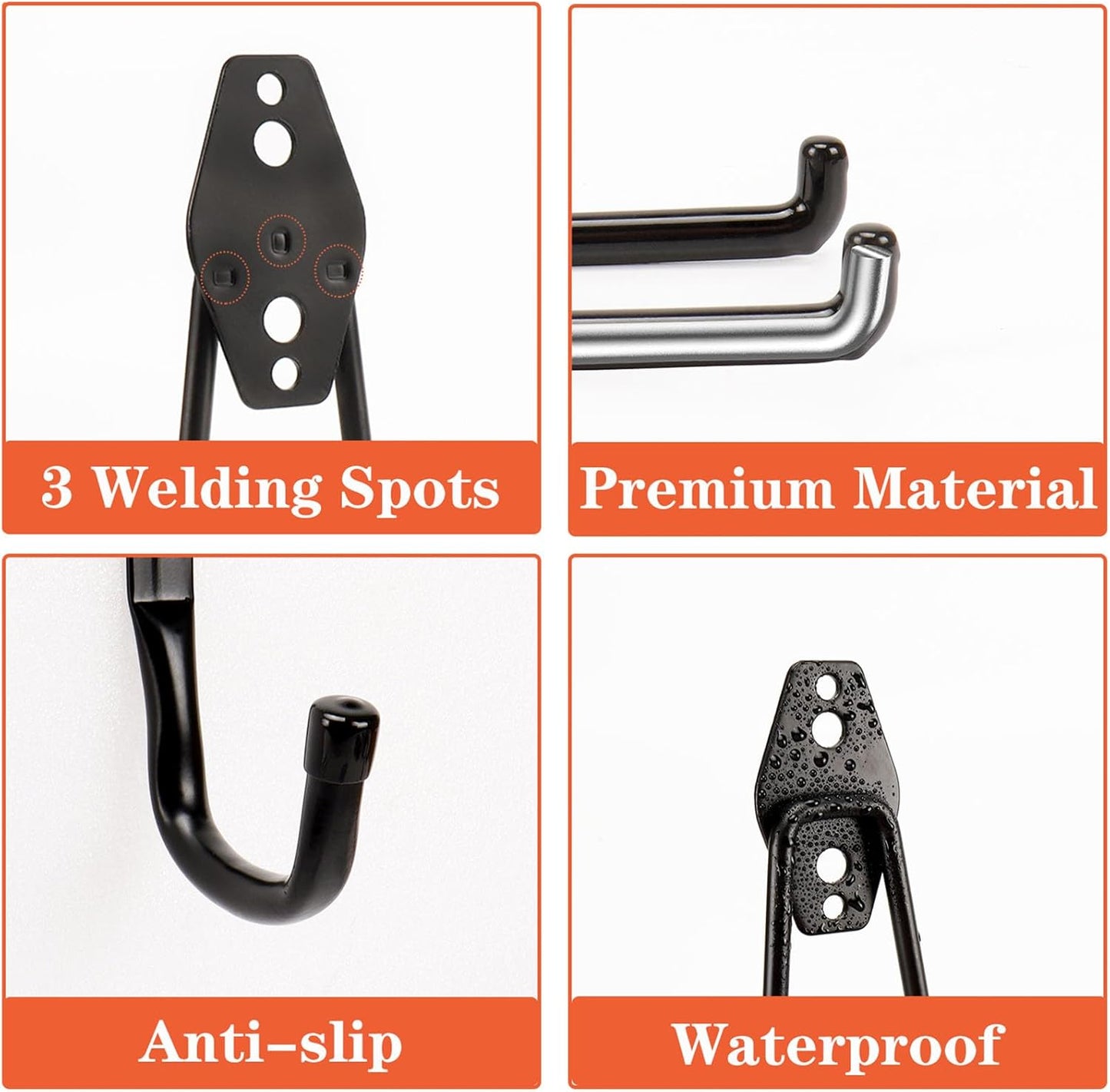 TocTen Heavy-Duty Garage Hooks - 14 Pack Solid Steel Wall Mount Storage Kit | Anti-Slip Coating, Black