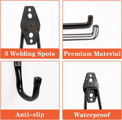 TocTen Heavy-Duty Garage Hooks - 14 Pack Solid Steel Wall Mount Storage Kit | Anti-Slip Coating, Black