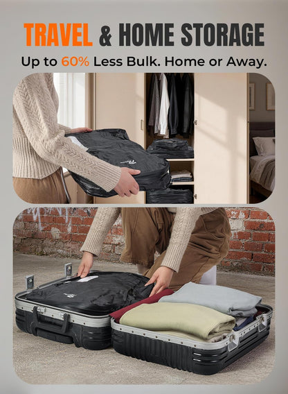 Skiennix Vacuum Bags for Travel - Reusable Compression Bags with Wireless Pump | 180° Open Zipper, IP67 Waterproof (3 Pack)