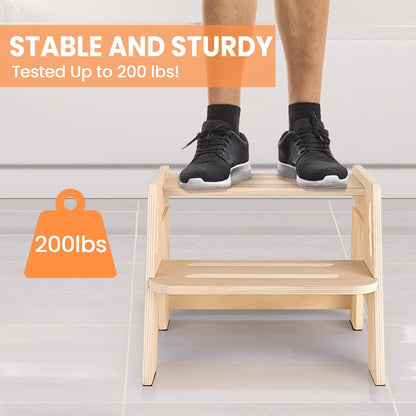Regine Switzerland Wooden Toddler Step Stool - Height-Adjustable 2-Step Design with Handles for Potty Training
