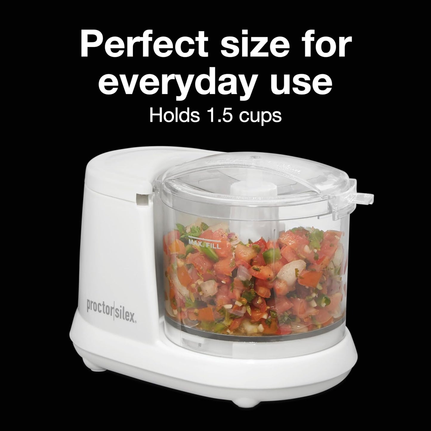 Proctor Silex Electric Vegetable Chopper - Durable Mini Food Processor, 1.5 Cup, White