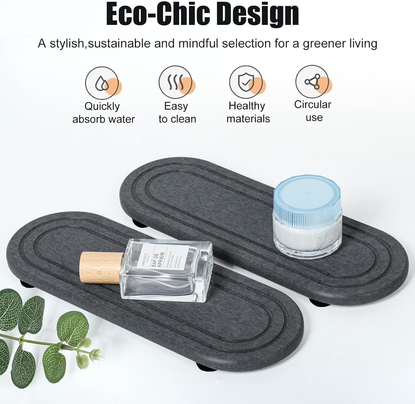 Skiennix Water Absorbing Stone Tray - Fast Drying Diatomite Coasters for Kitchen & Bathroom | 2PCS Set