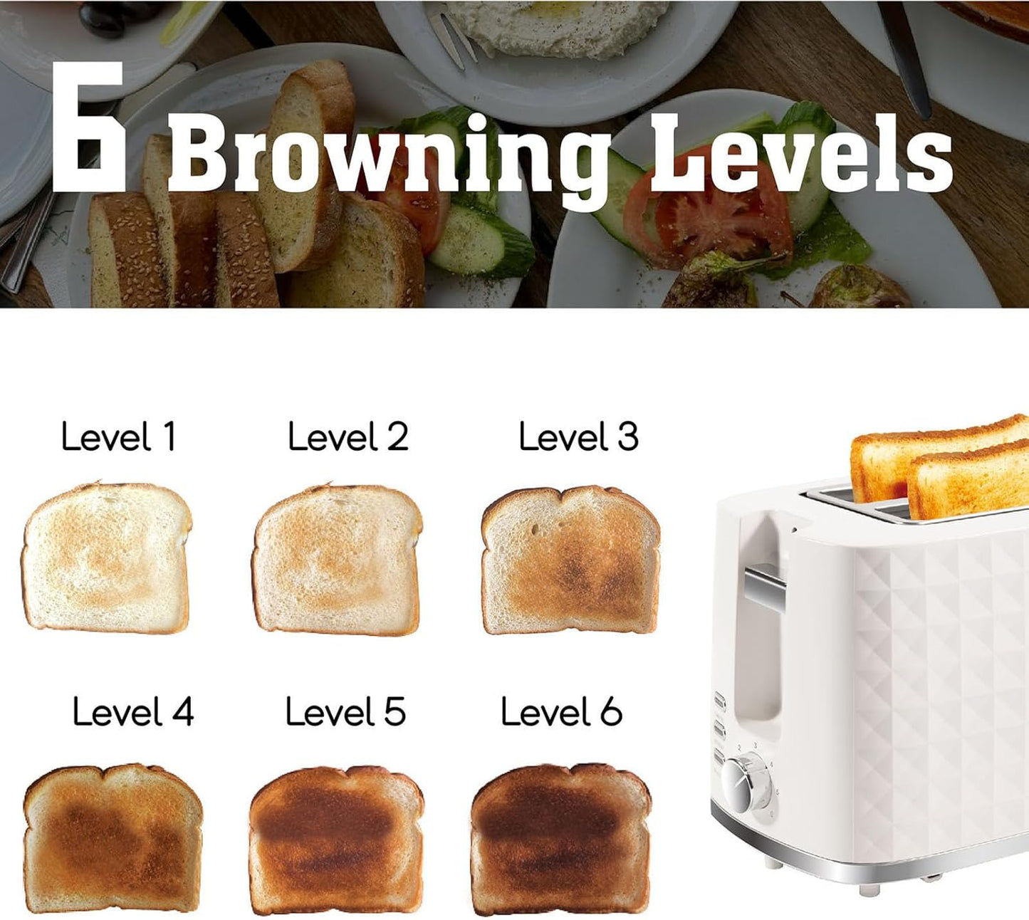 Skiennix 2-Slice Toaster - Wide Slot Bread Toaster with Cancel, Bagel & Defrost Functions | Beige