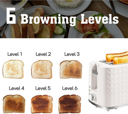 Skiennix 2-Slice Toaster - Wide Slot Bread Toaster with Cancel, Bagel & Defrost Functions | Beige