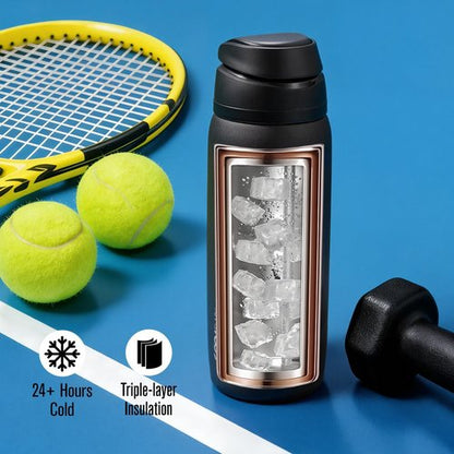 Coolflask MegaSip 32 oz Stainless Steel Water Bottle - Insulated, Leak-Proof, BPA-Free | Midnight Black