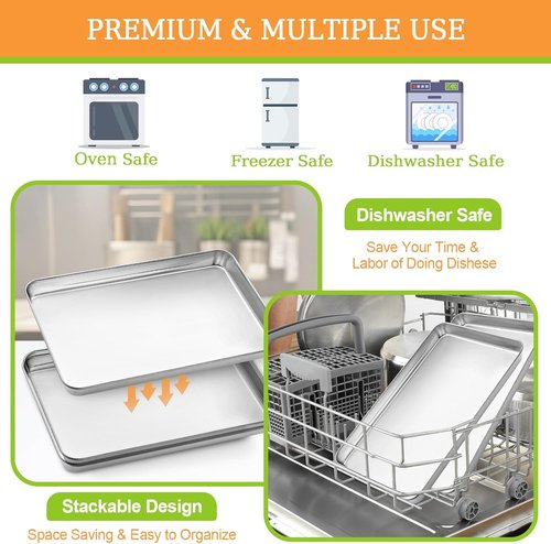 CEKEE Stainless Steel Baking Sheets - Heavy Duty & Easy Clean 2-Piece Set | 12.59 x 9.84 x 1 Inch