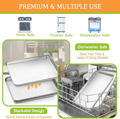 CEKEE Baking Sheet Set - Stainless Steel Cookie & Baking Pan Trays | Non-Toxic, Rust-Free, 16x12 Inch