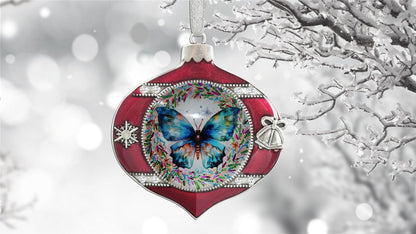 FQJNS Annual Edition Little Butterfly on Christmas Background Christmas Ornament Holidays Ornaments Creative Glass Ornament Christmas Tree Home Decoration