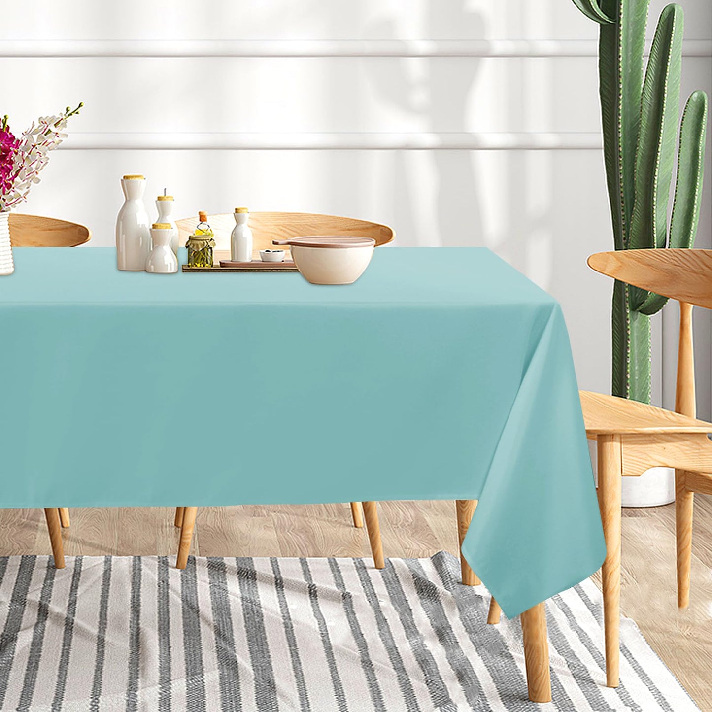 sancua 2 Pack Turquoise Tablecloth 60 x 102 Inch, Rectangle Table Cloth for 6 Feet Table - Stain and Wrinkle Resistant Washable Polyester Table Cover for Dining Table, Buffet Parties and Camping