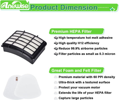 Anewise HEPA Filter Replacement for Shark Navigator Lift-Away Vacuums | 1 HEPA + 2 Pre-Felt Filters